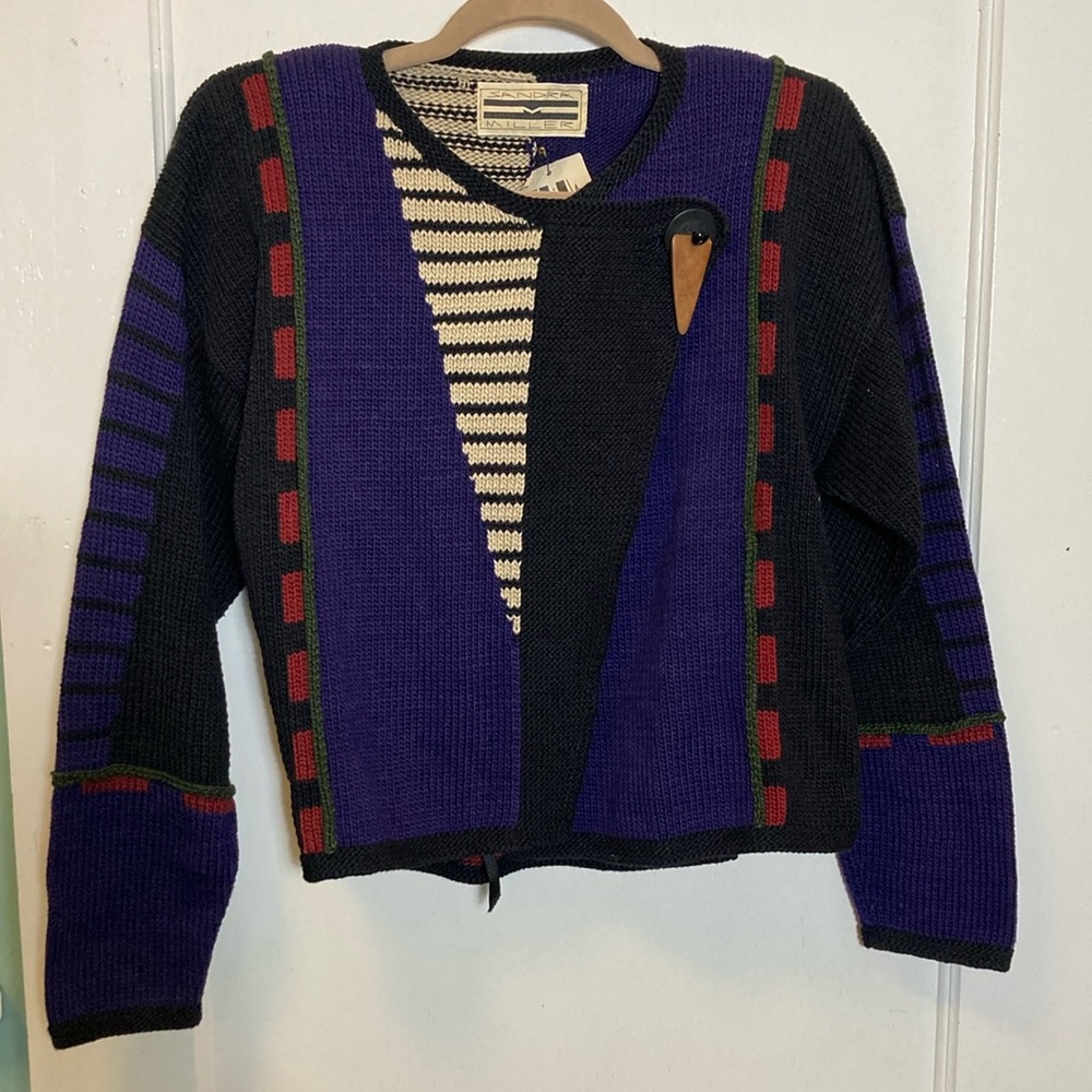 Vintage Geometric Colorblock Women’s Sweater - Purple & Black
